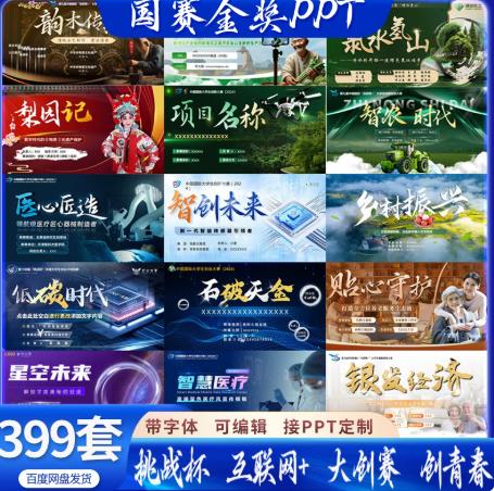 399套高端创赛PPT模板｜新增25-26版，专用于互联网+、挑战杯、国创、大创等比赛